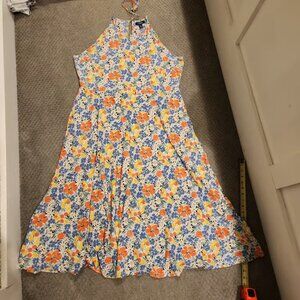 NEW Womens Chaps 100%  COTTON Sleeveless Halter Maxi Pockets Floral Dress -XL